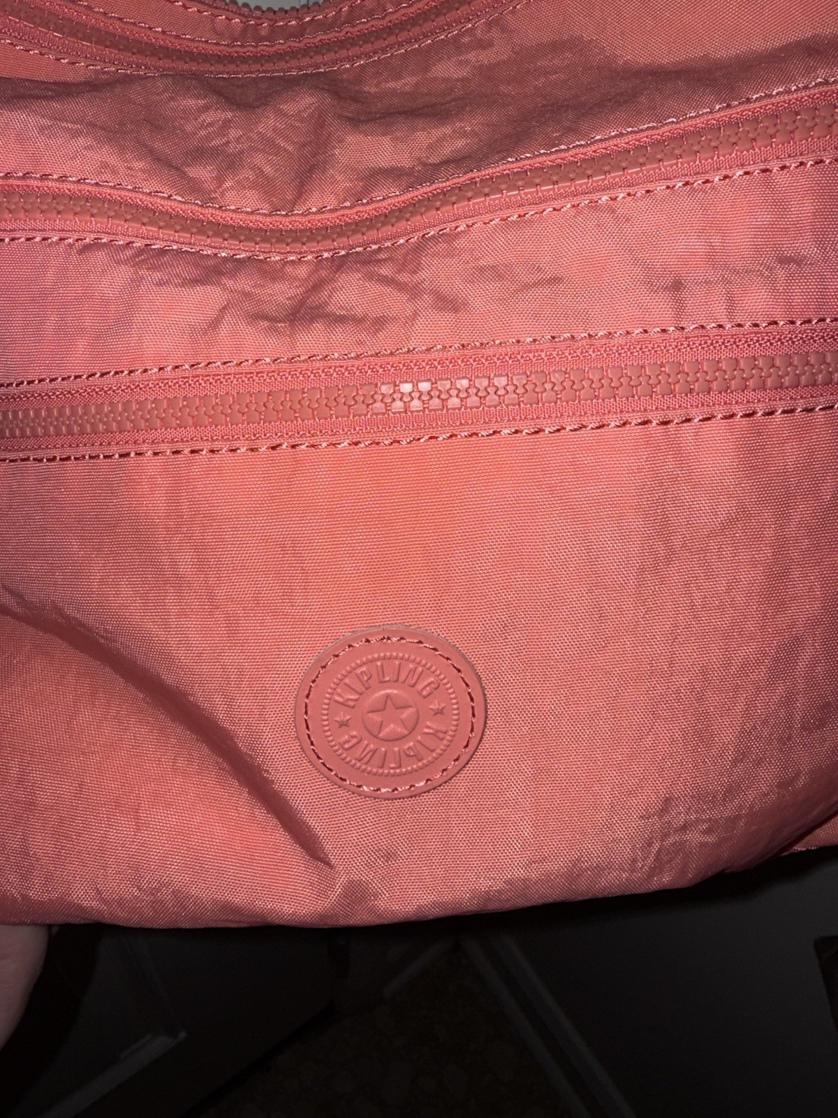 Kipling Peach Crossbody Bag Zip Closure Adjustable Strap Monkey Charm
