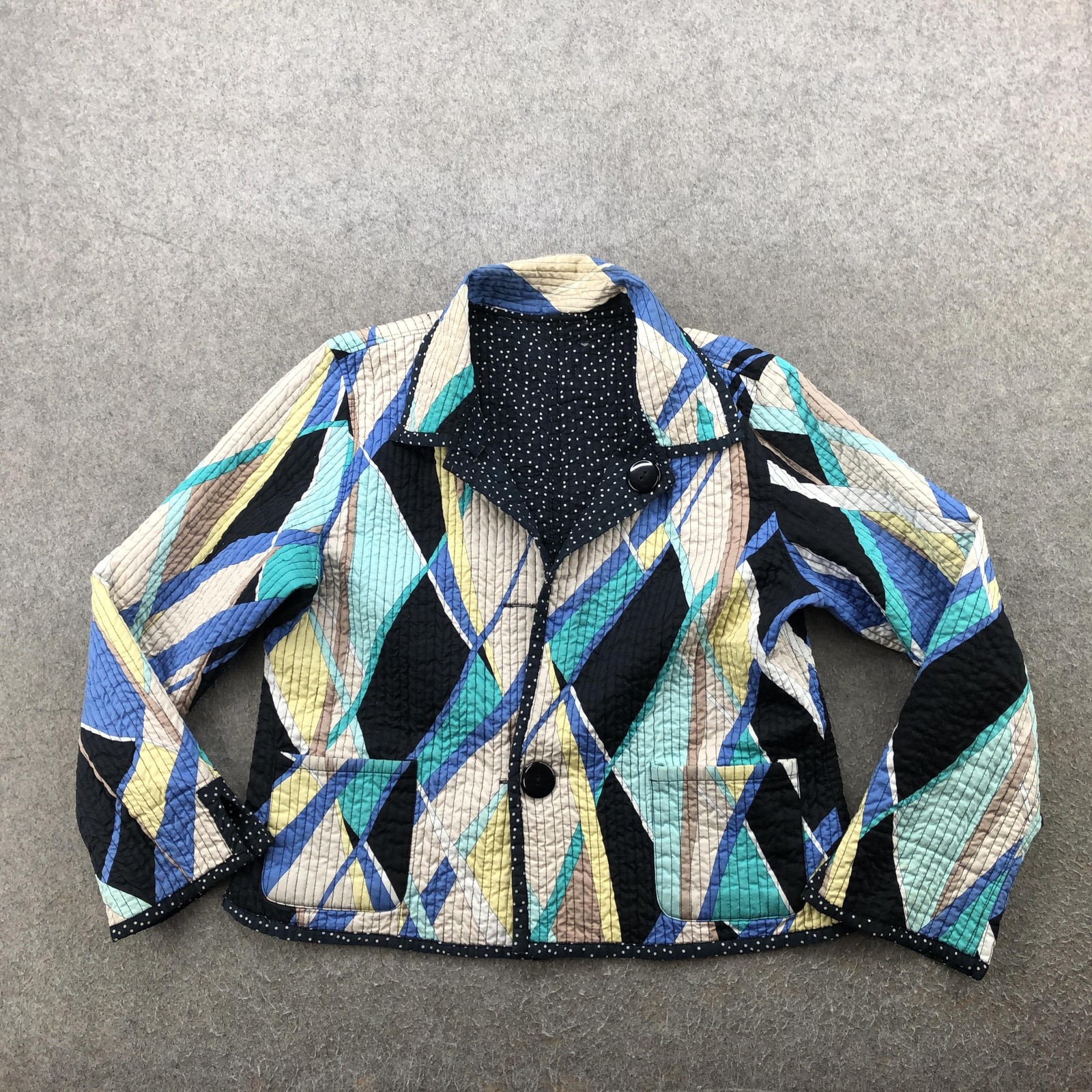 Reversible Quilted Cotton Jacket Womens Medium Multicolor Geometric Polka Dot