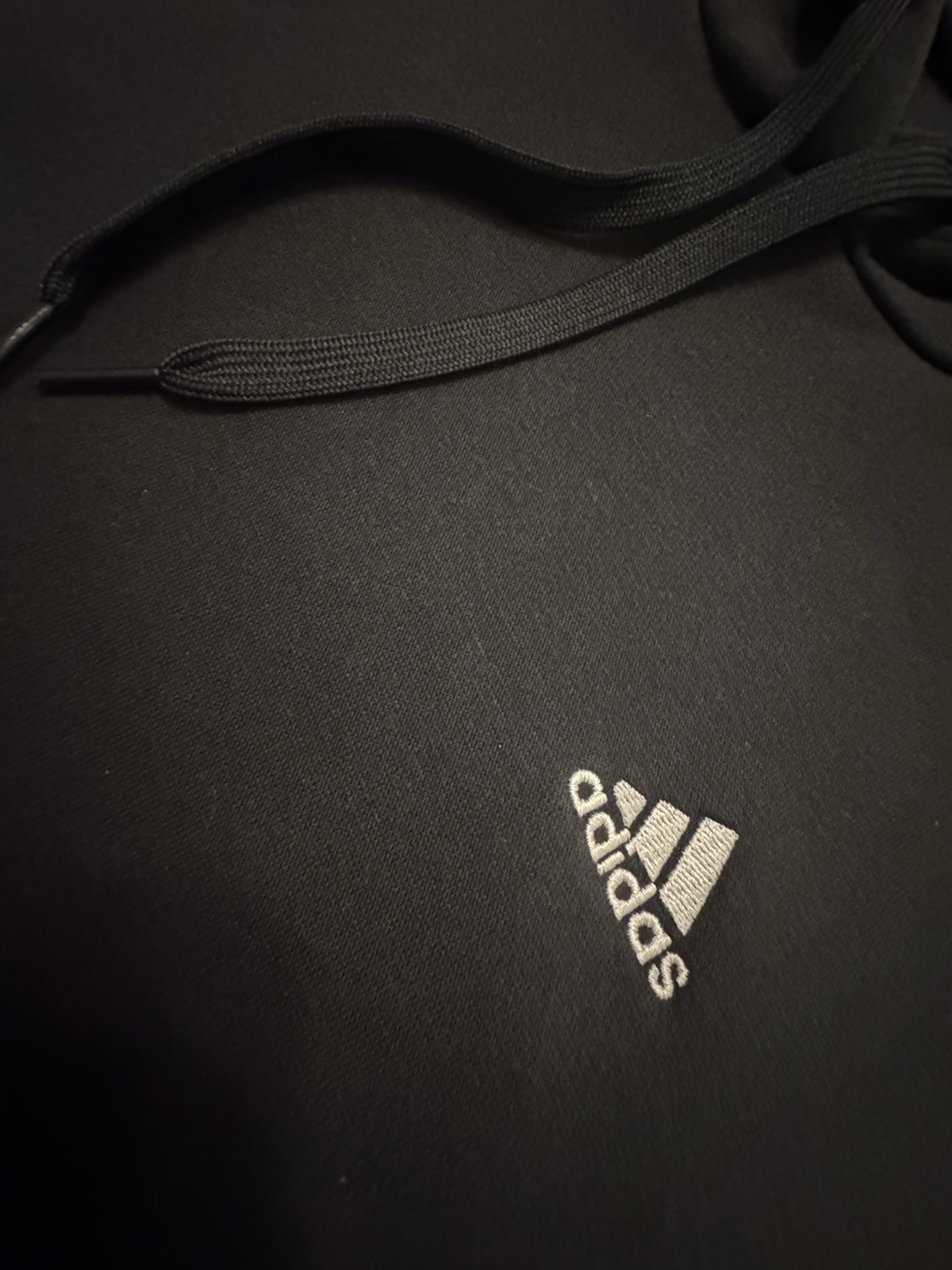 Pre Owned Excellent Adidas Pullover Hoodie Sweatshirt Embroidered Black Men Sz M