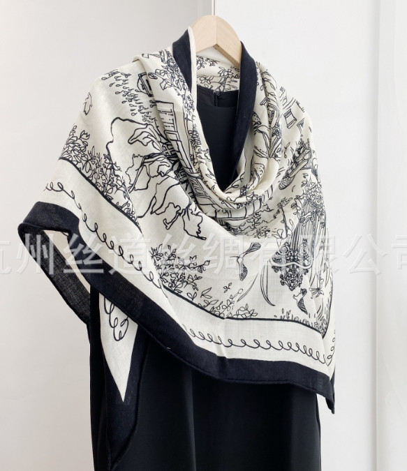 70% Cashmere 30% Silk Wrap Scarf Triangle Shawl 190X80cm blue street Print new