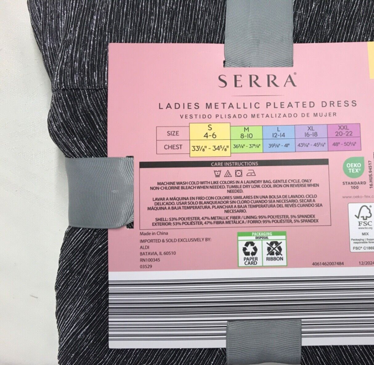 Serra black&silver shimmer lame Pleated V-neck long sleeve lined DressXXL(20-22)