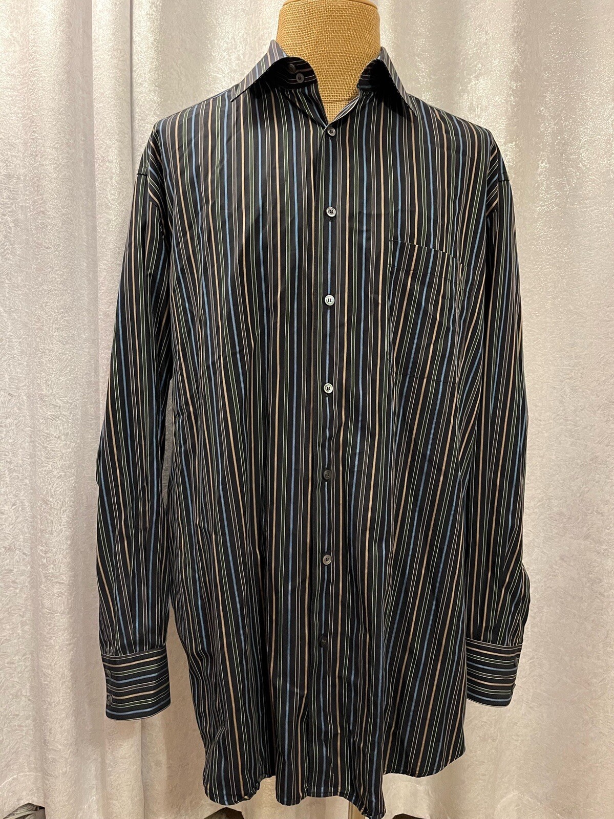 Ermenegildo Zegna Men’s Long Sleeve Dress Shirt Black Blue Beige Size XLT Tall
