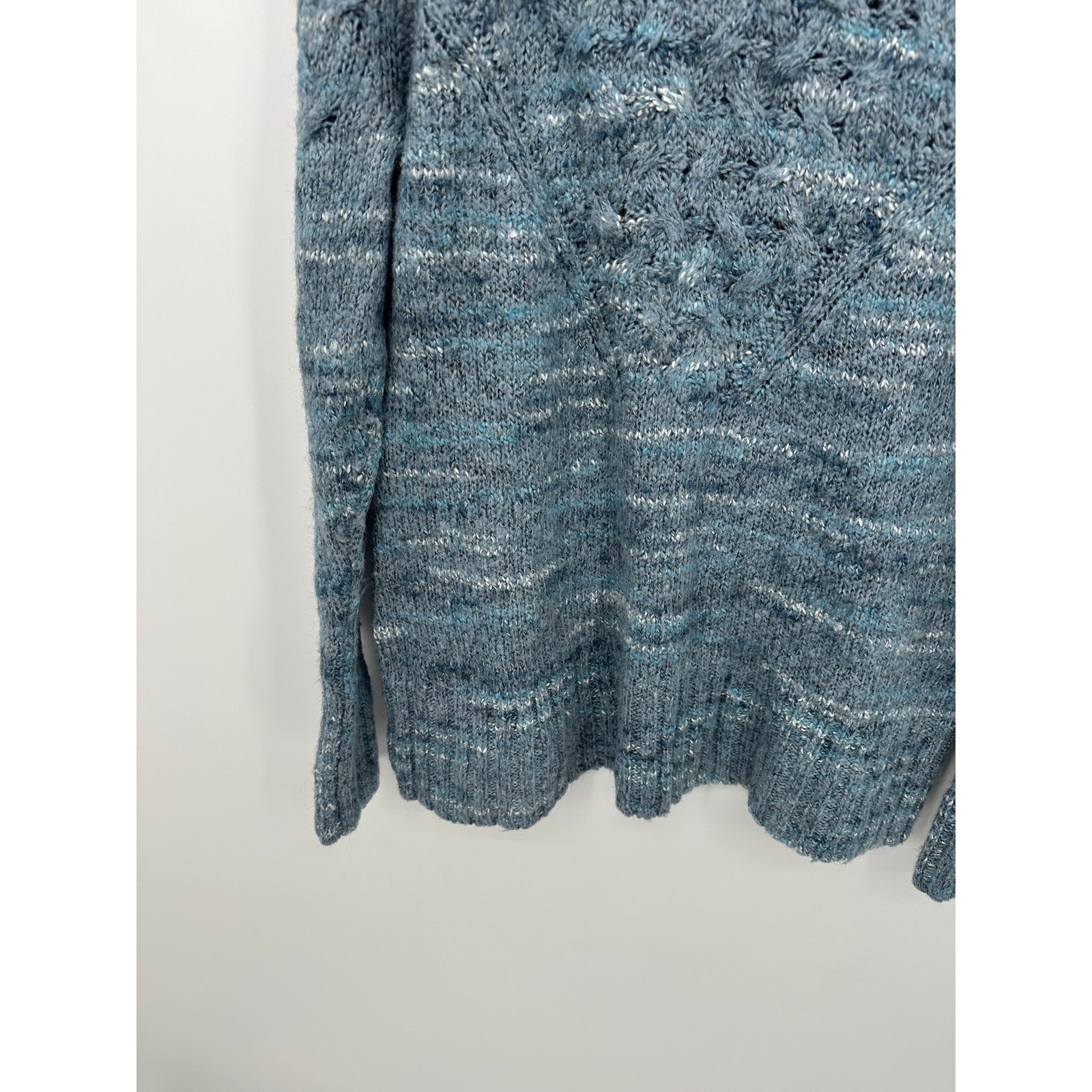 RuffHewn Womens XL Blue Wool Blend Cowl Neck Pullover Chunky Knit Sweater AJ15