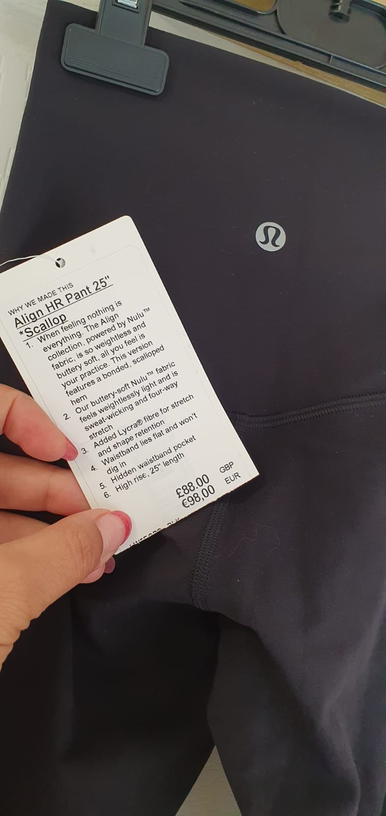 lululemon Align HR Pant 25″ Scallop Leggings Black US 0/UK 4 High Rise Pockets