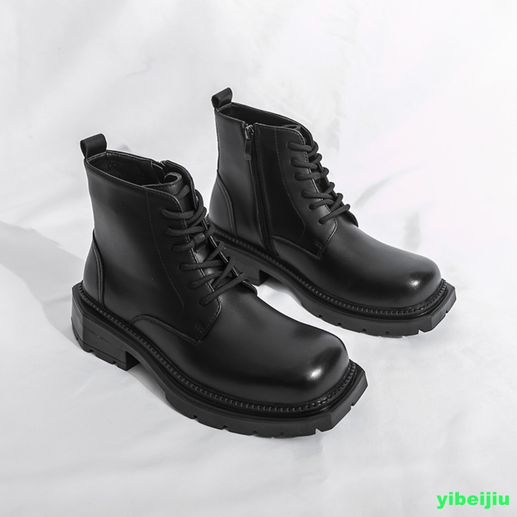 Mens Shiny Leather Dress Ankle Short Boots Platform Wide Shoes Motorcycle Gothic