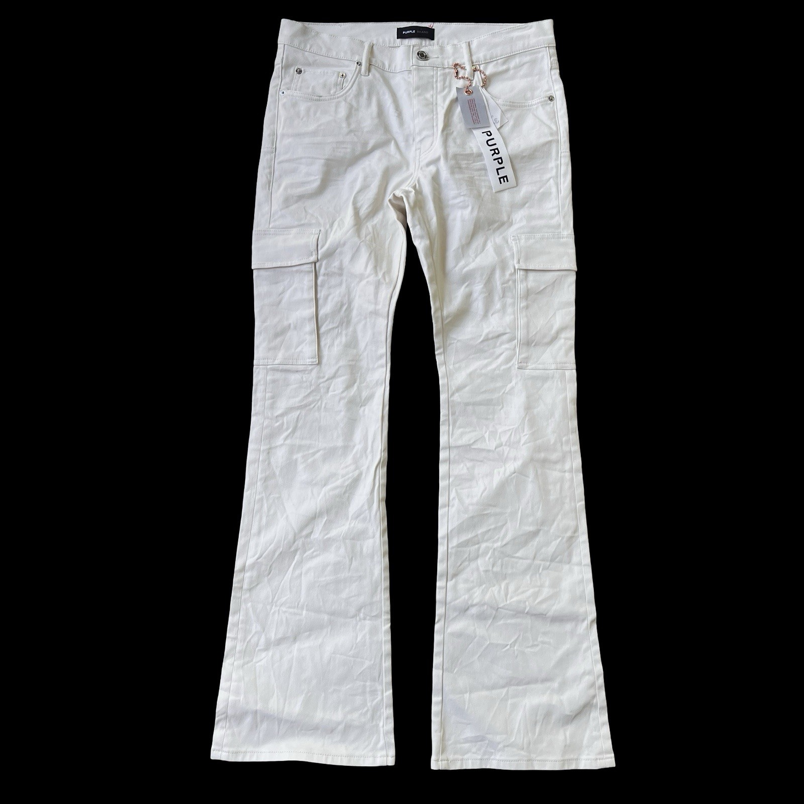 PURPLE BRAND p004 Cargo Flared Jeans White Size 34