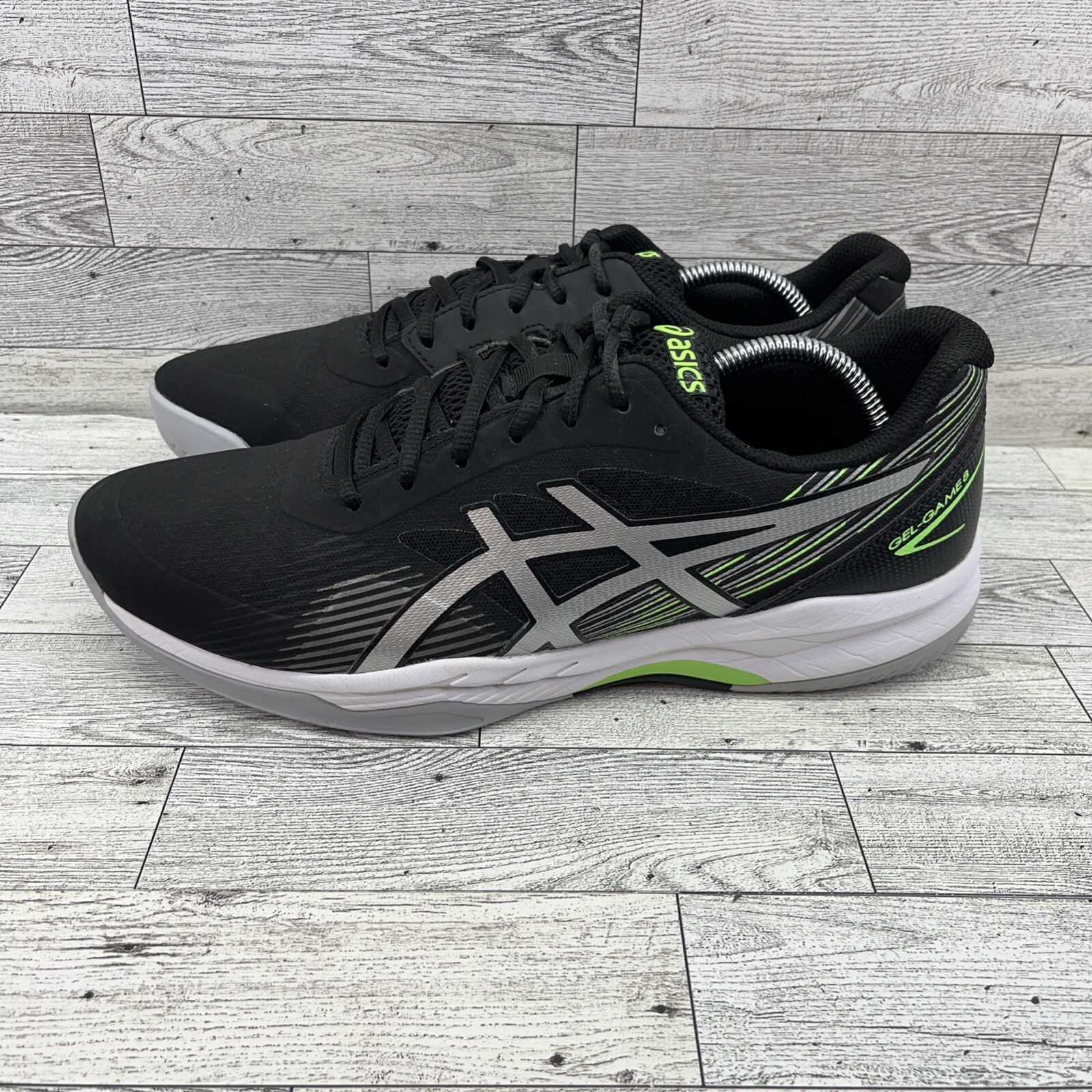Asics Gel Game 8 Black Green Athletic Trainer Shoes 1041A192 Men Size 11