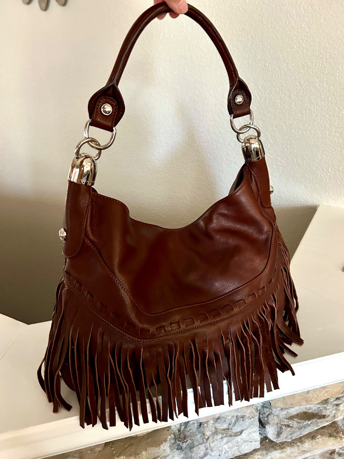 NEW B. MAKOWSKY ANDALUSIA FRINGE LEATHER BROWN HANDBAG