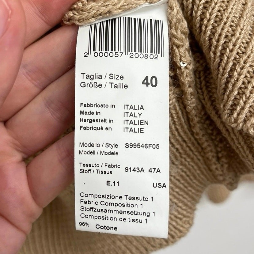 Peserico Ladder Open-Knit Shimmer Sequin Polo Collared Neutral Sweater IT40/US4