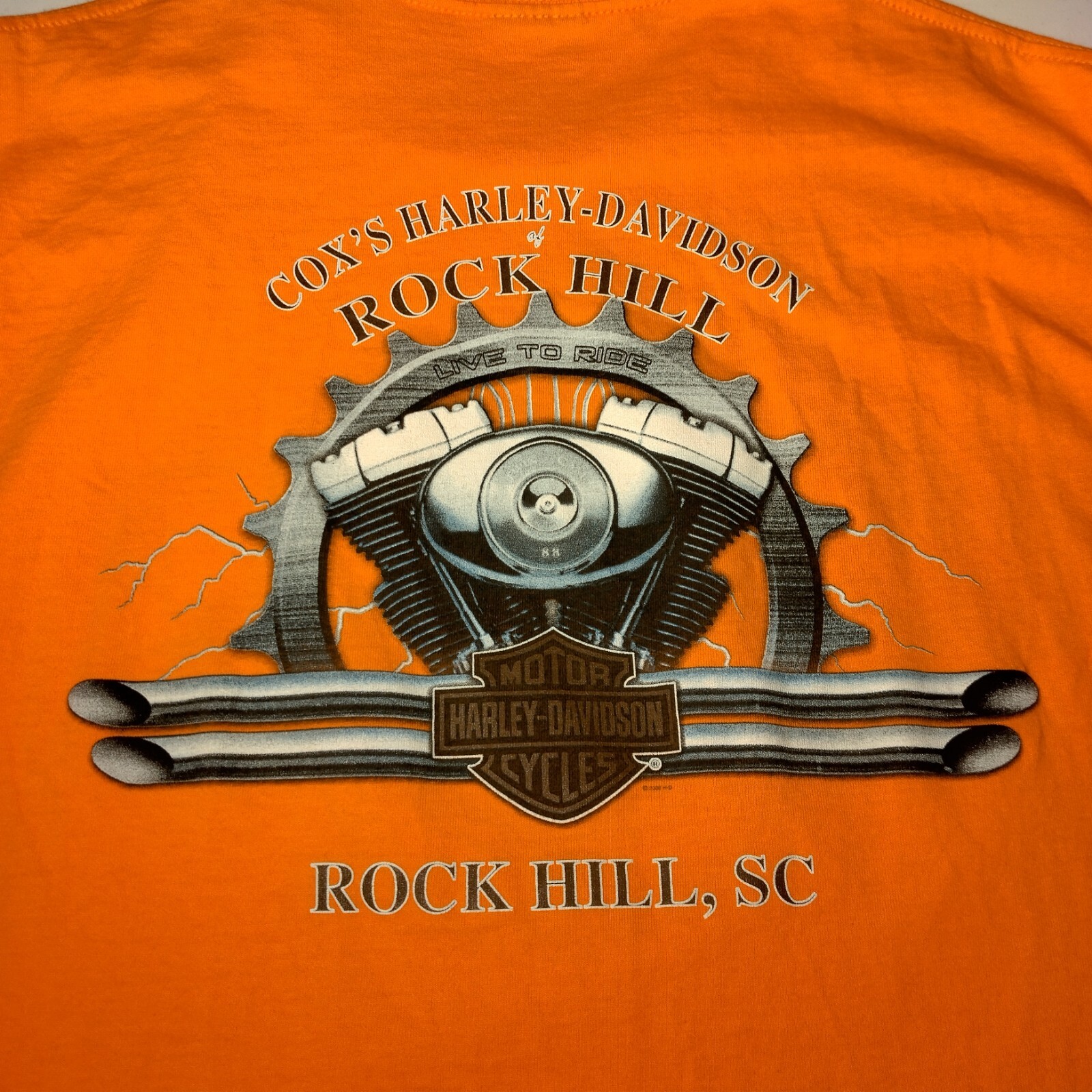 Coxs Harley Davidson Shirt Men Large Rock Hill SC Orange Motorcycle Biker Moto