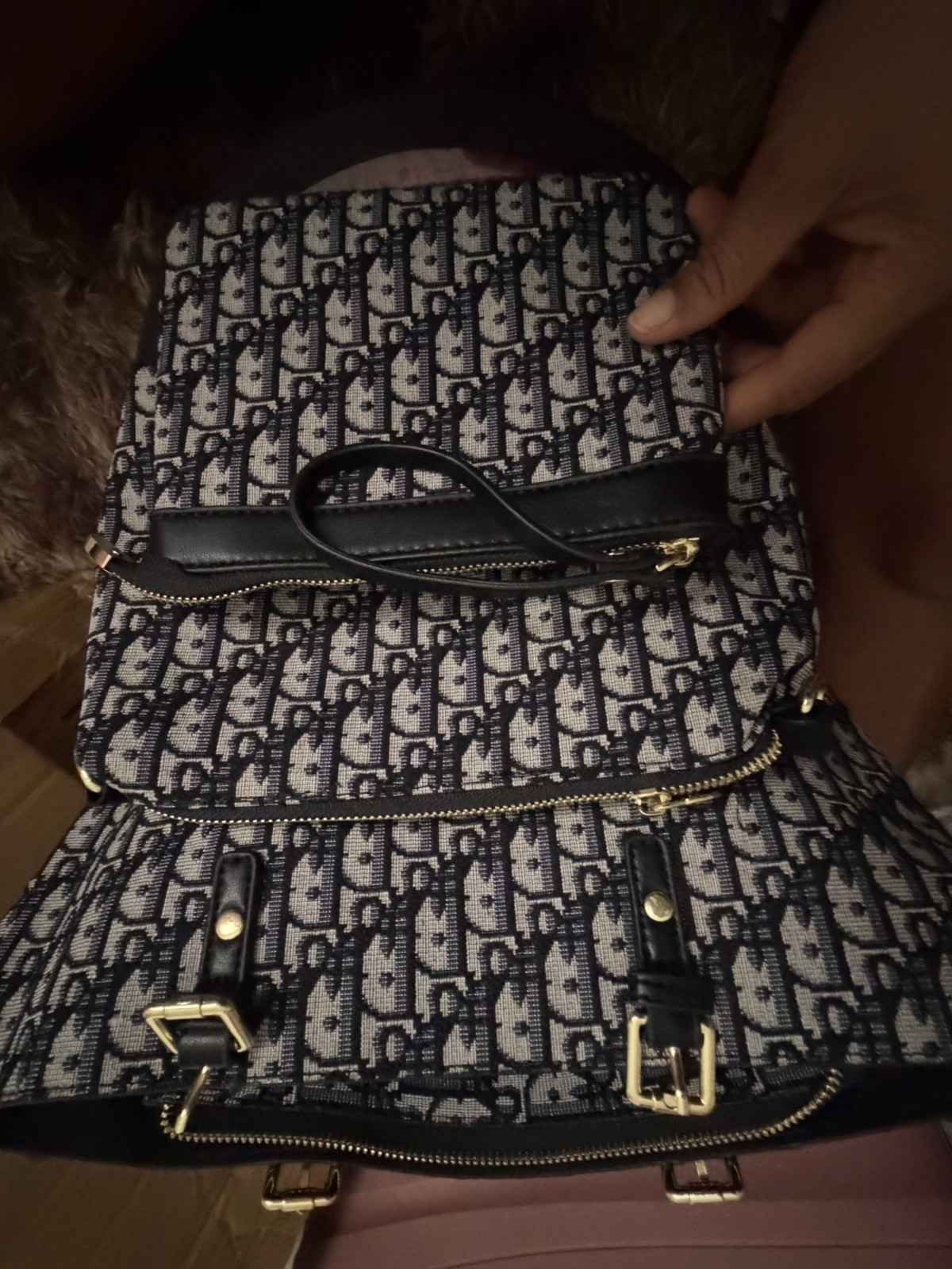 Dior Oblique Monogram Medium Tote Blue/Black Zip Closure, Inner Pockets, Pouch