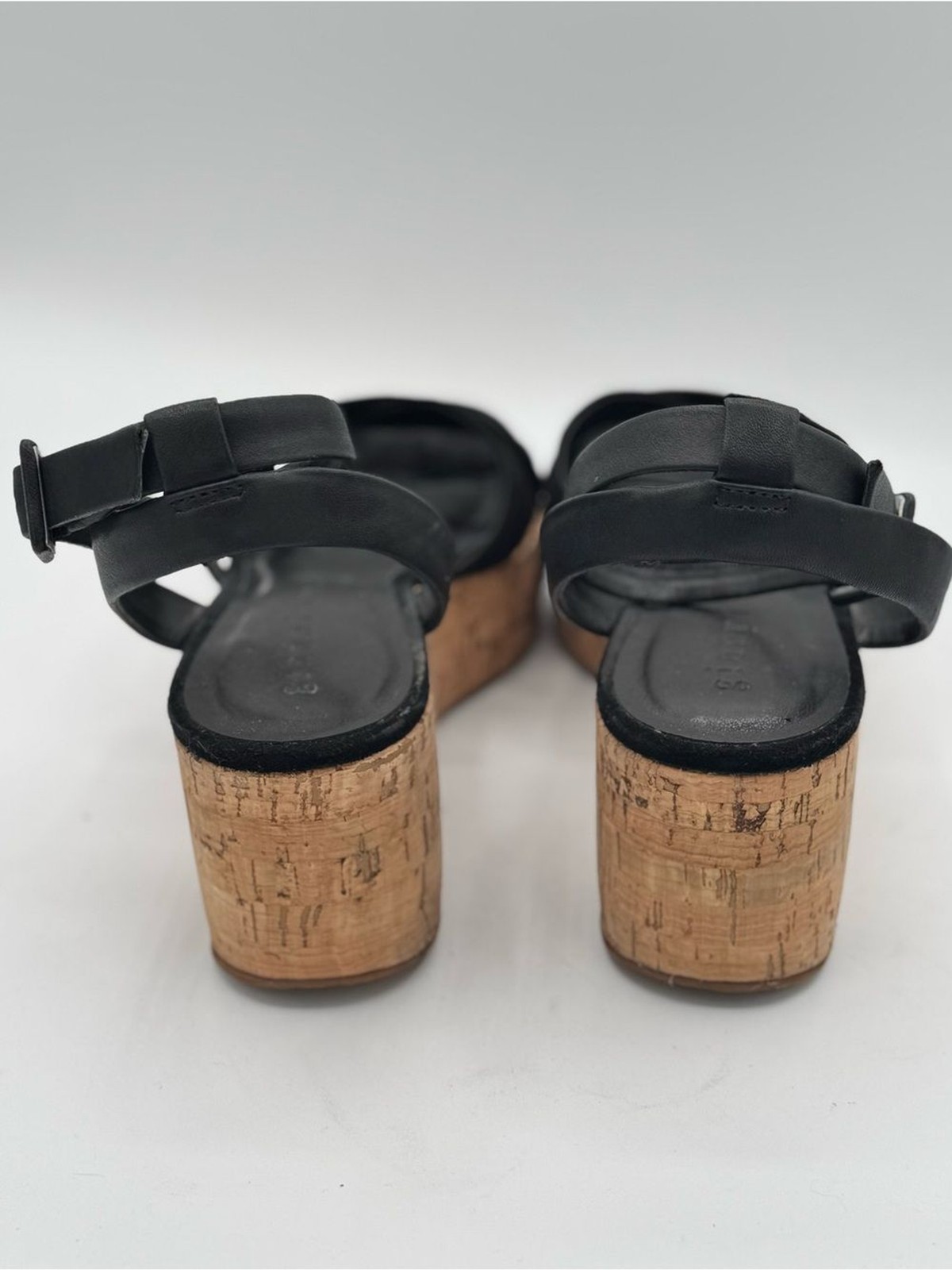 Gianni Bini Black Cork Platform Wedge Sandals
