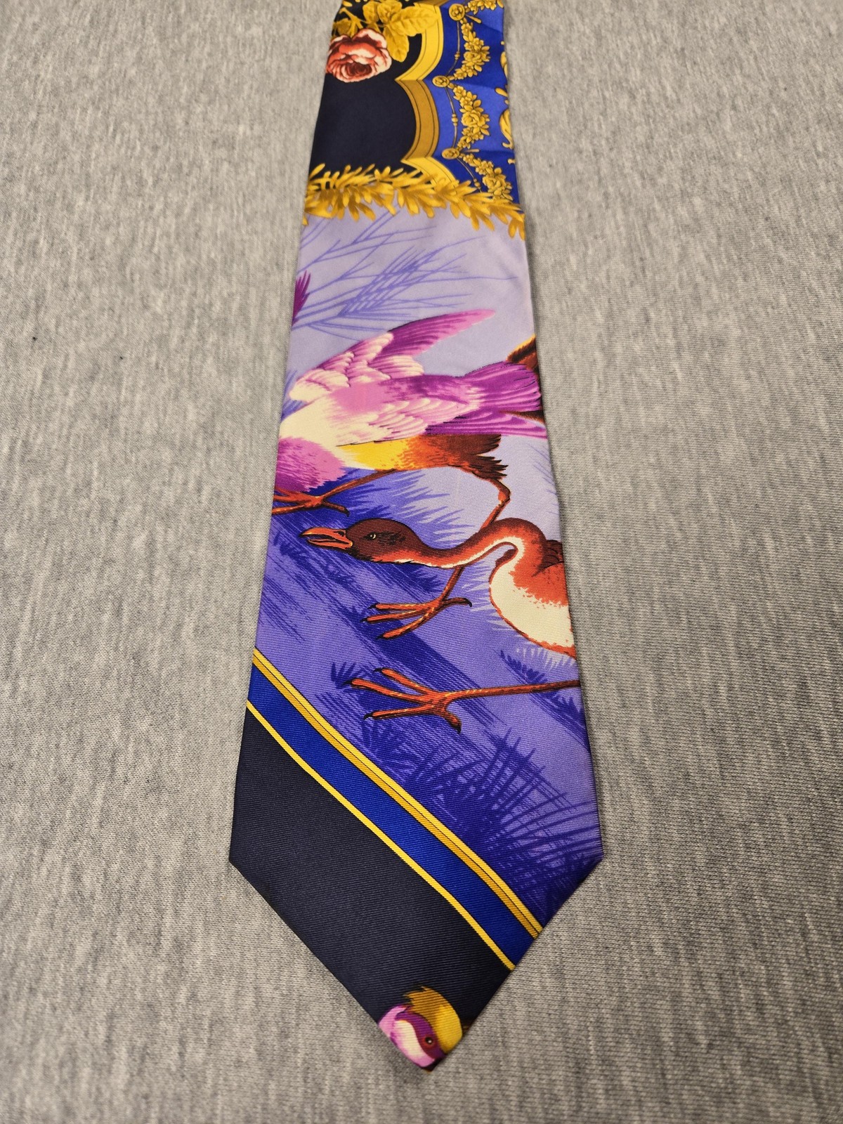 Gianni Versace Tie Mens One Size Multicolor Silk Bird Baroque Print Designer