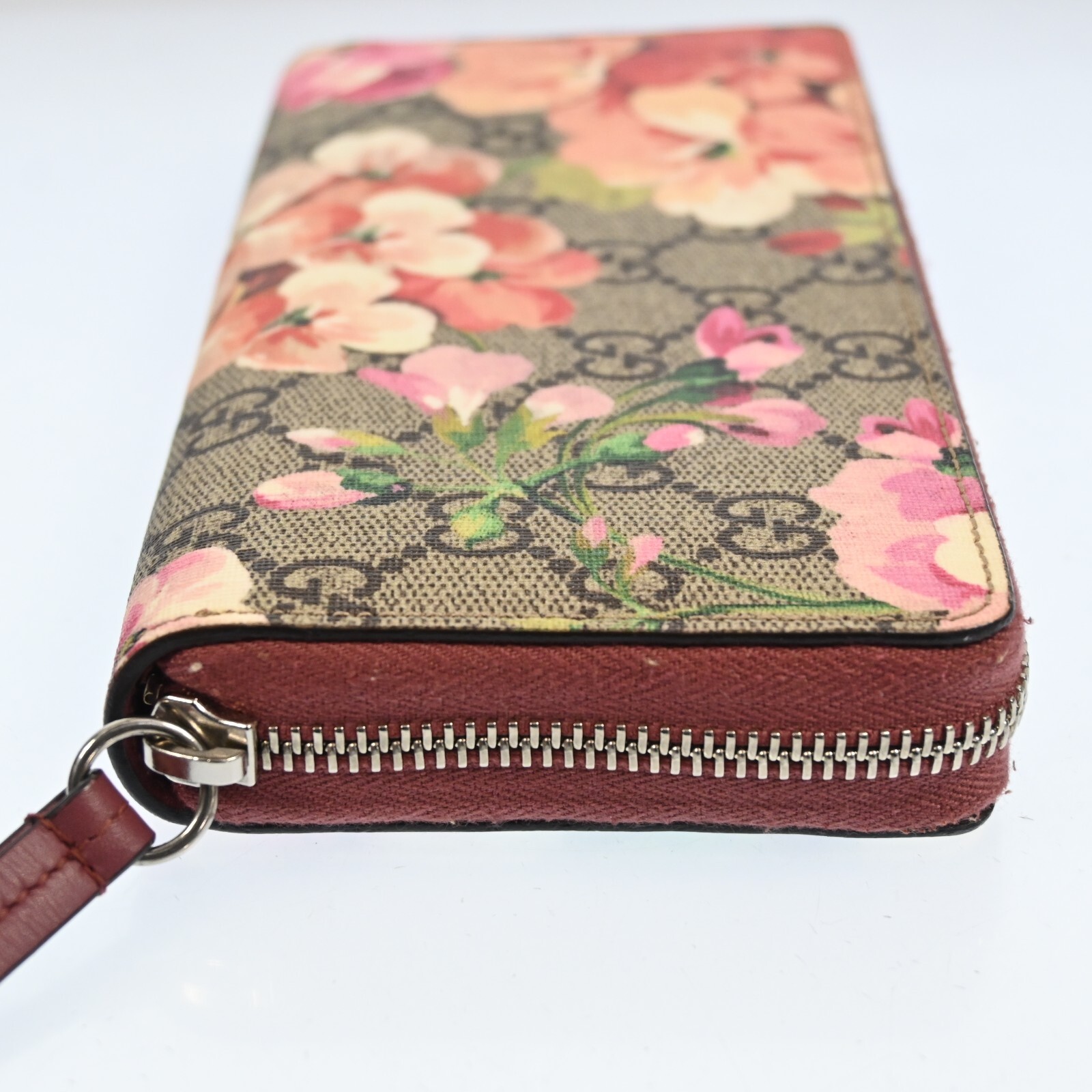 AUTH GUCCI Blooms Round Zipper Long Wallet Pink H2742A706