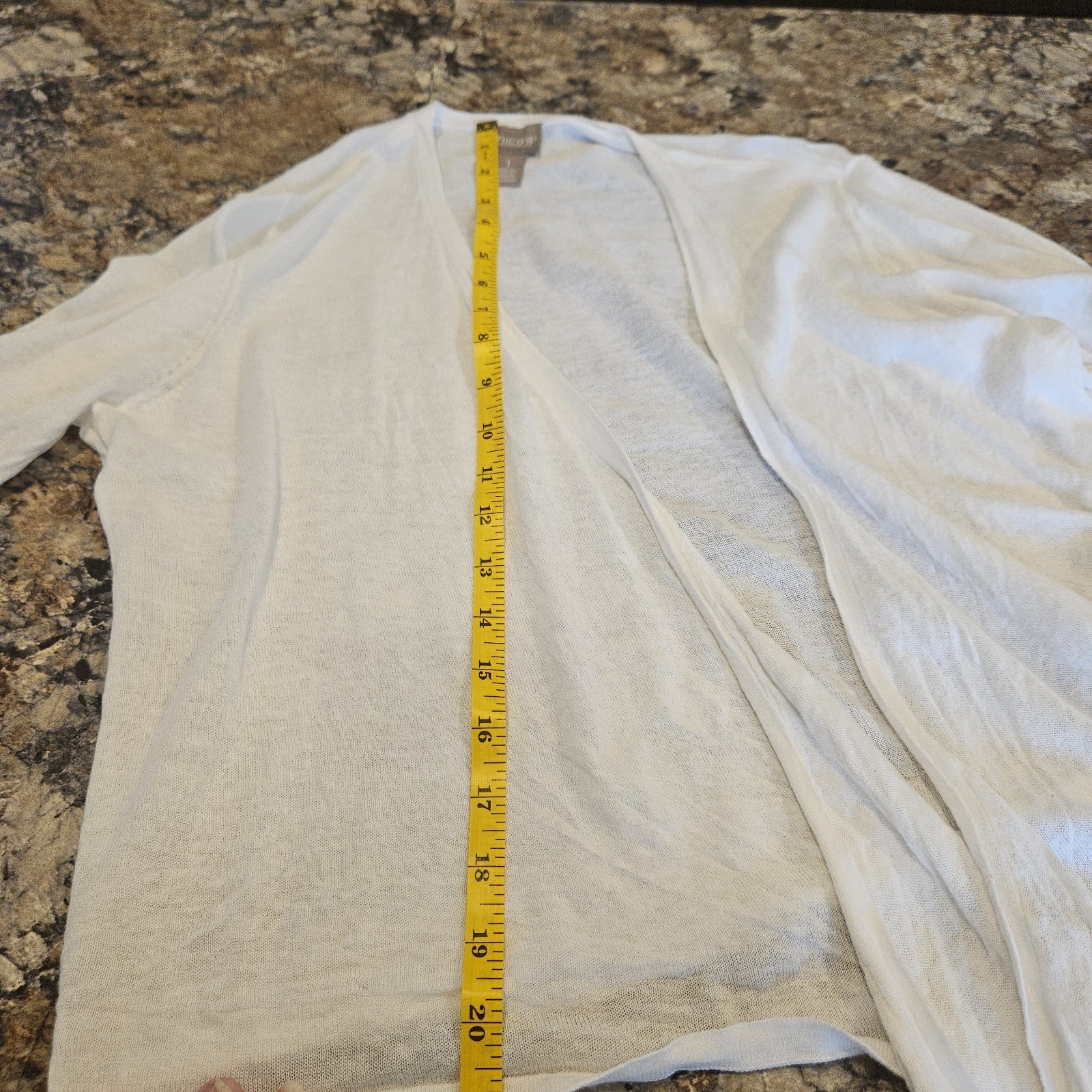 Chico’s White Semi-Sheer 3/4 Sleeve Open Front Wrap Cardigan – Size M layering