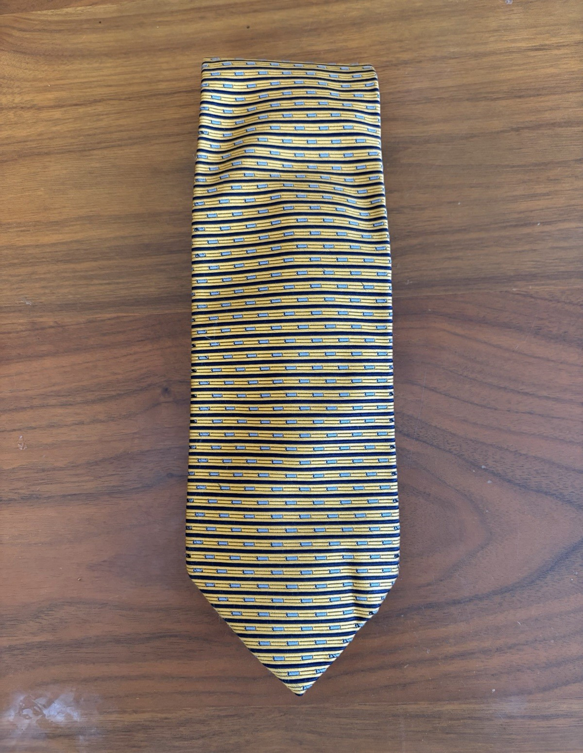 N Peal Men’s Silk Tie Gold & Blue Geometric Pattern Woven Pointed One Size