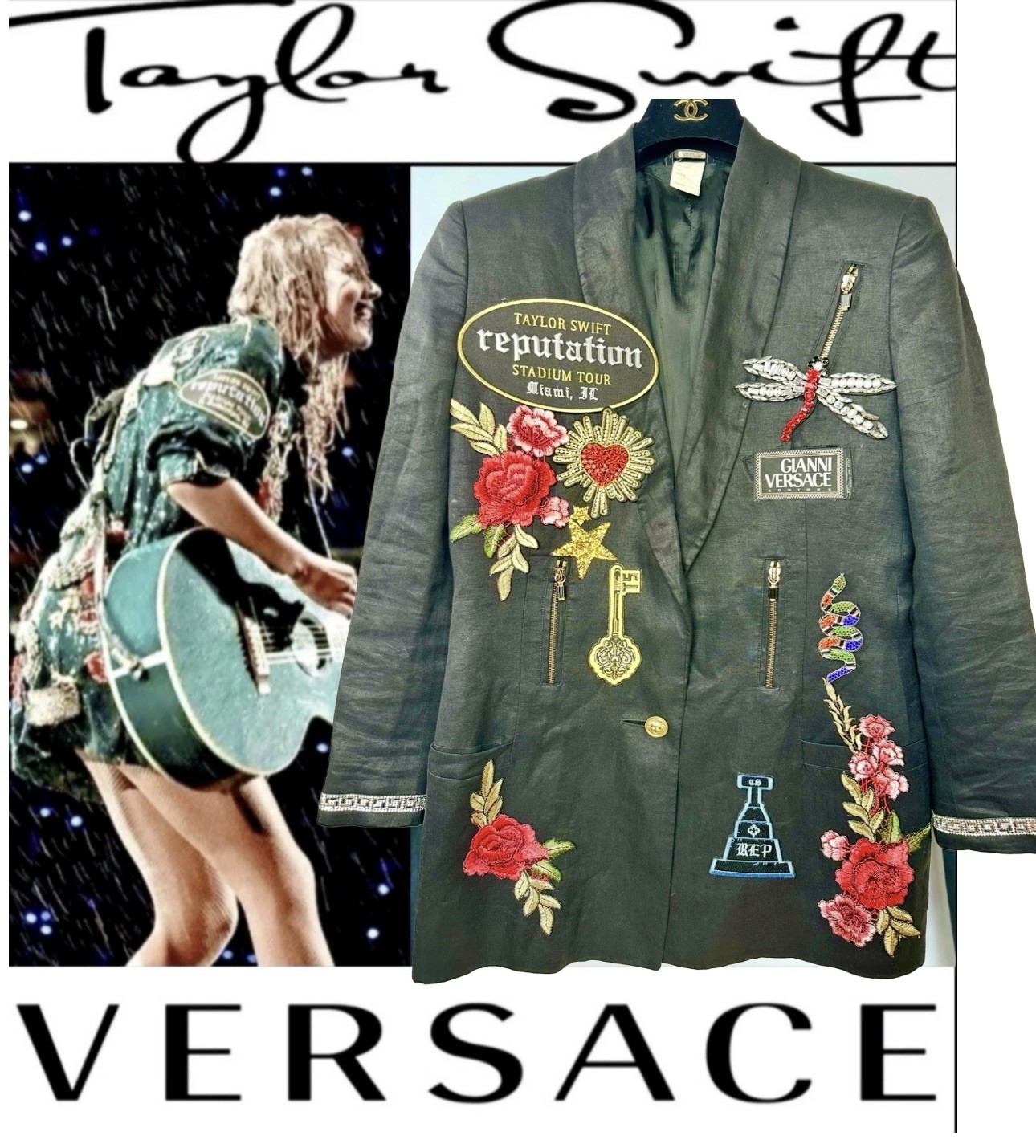 Versace Taylor Black Rep Concert Sacred Heart Patch Jacket 42 44 46 6 8 10 M L