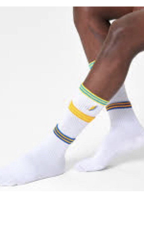 HAPPY SOCKS COLOR CUFF MENS SNEAKER CREW SOCKS WHITE WITH MULTI M/L NWT