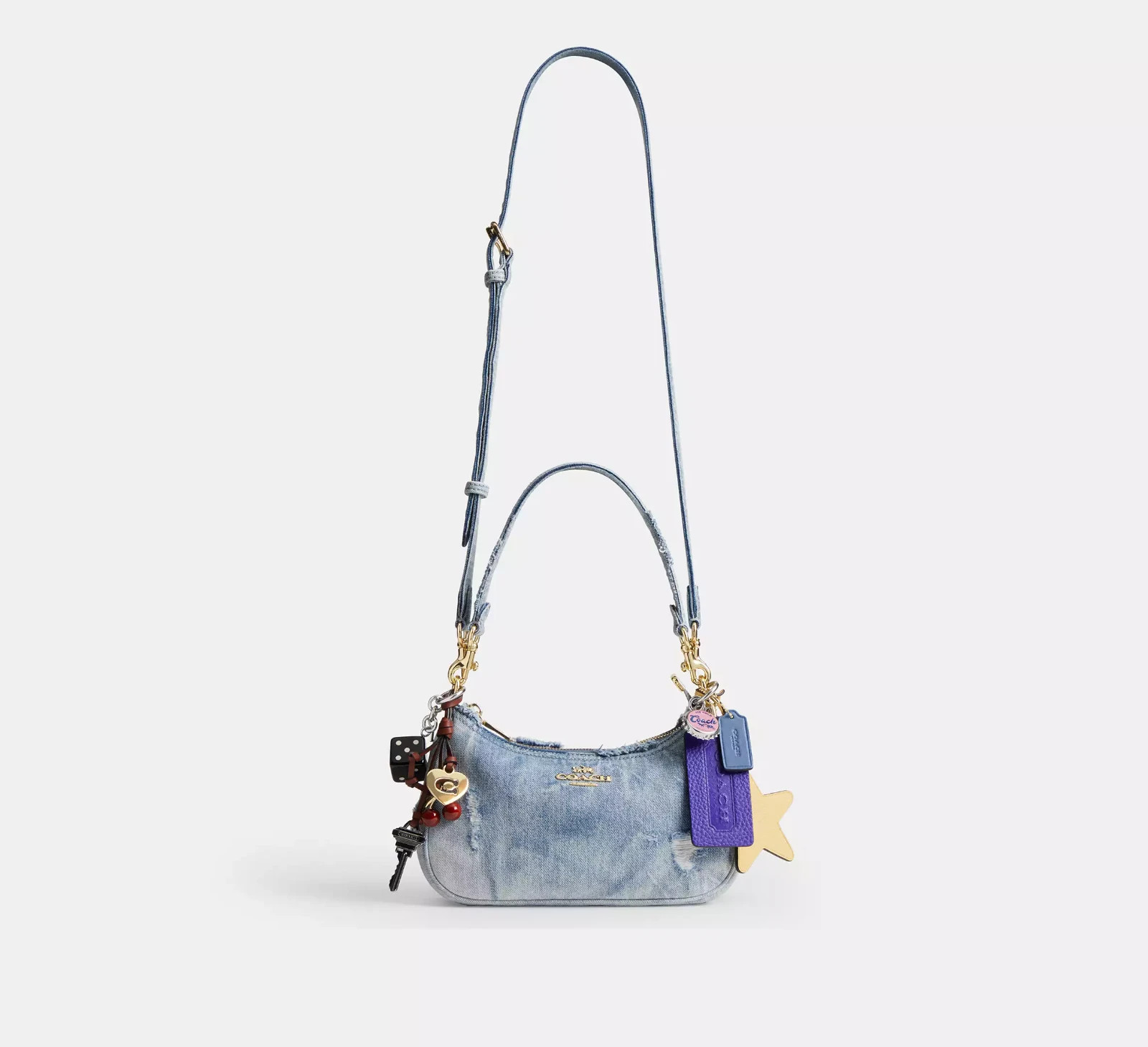 NWT CDY76 Coach Teri Shoulder Bag In Loved Denim With Charms