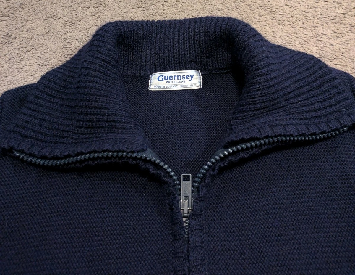 Vintage Guernsey Full Zip Navy Sweater British Fisherman Men’s Medium