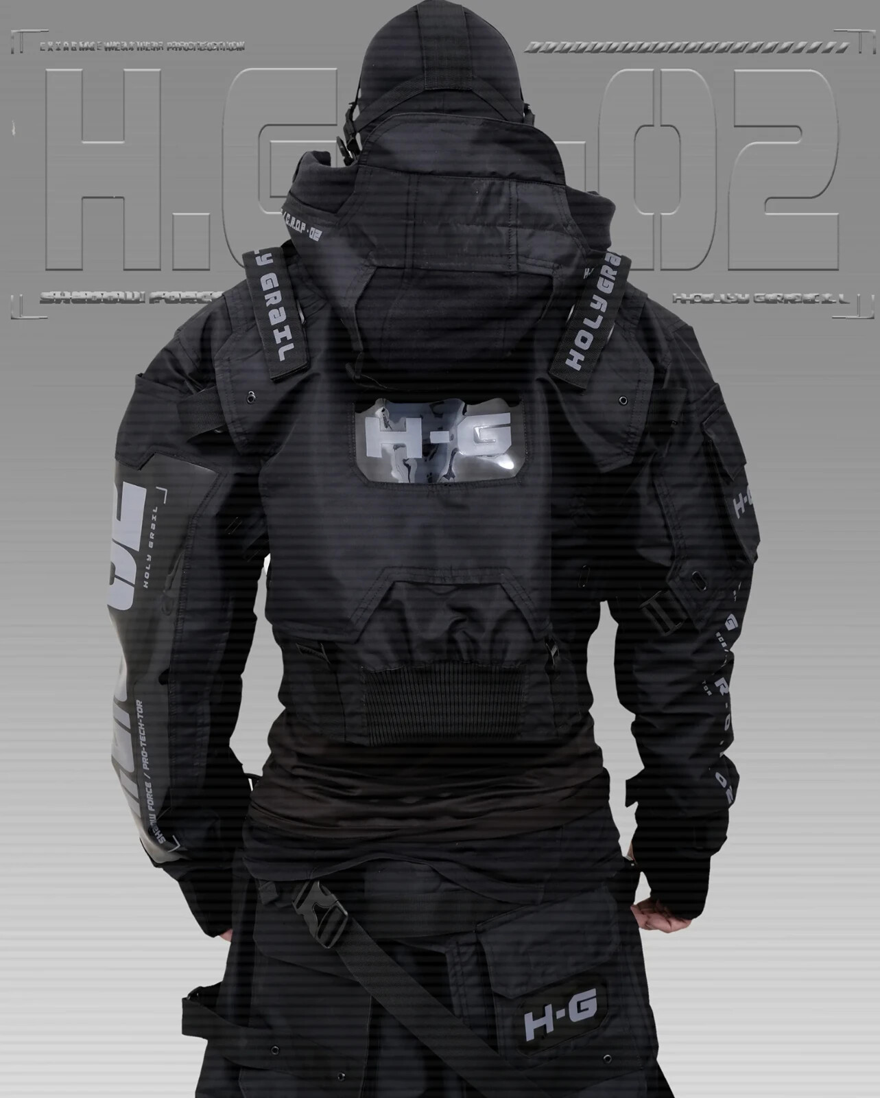 Men’s Techwear Black Jacket Hoodie Full Zip Buckle Holygrail H.G.C-02/BLK