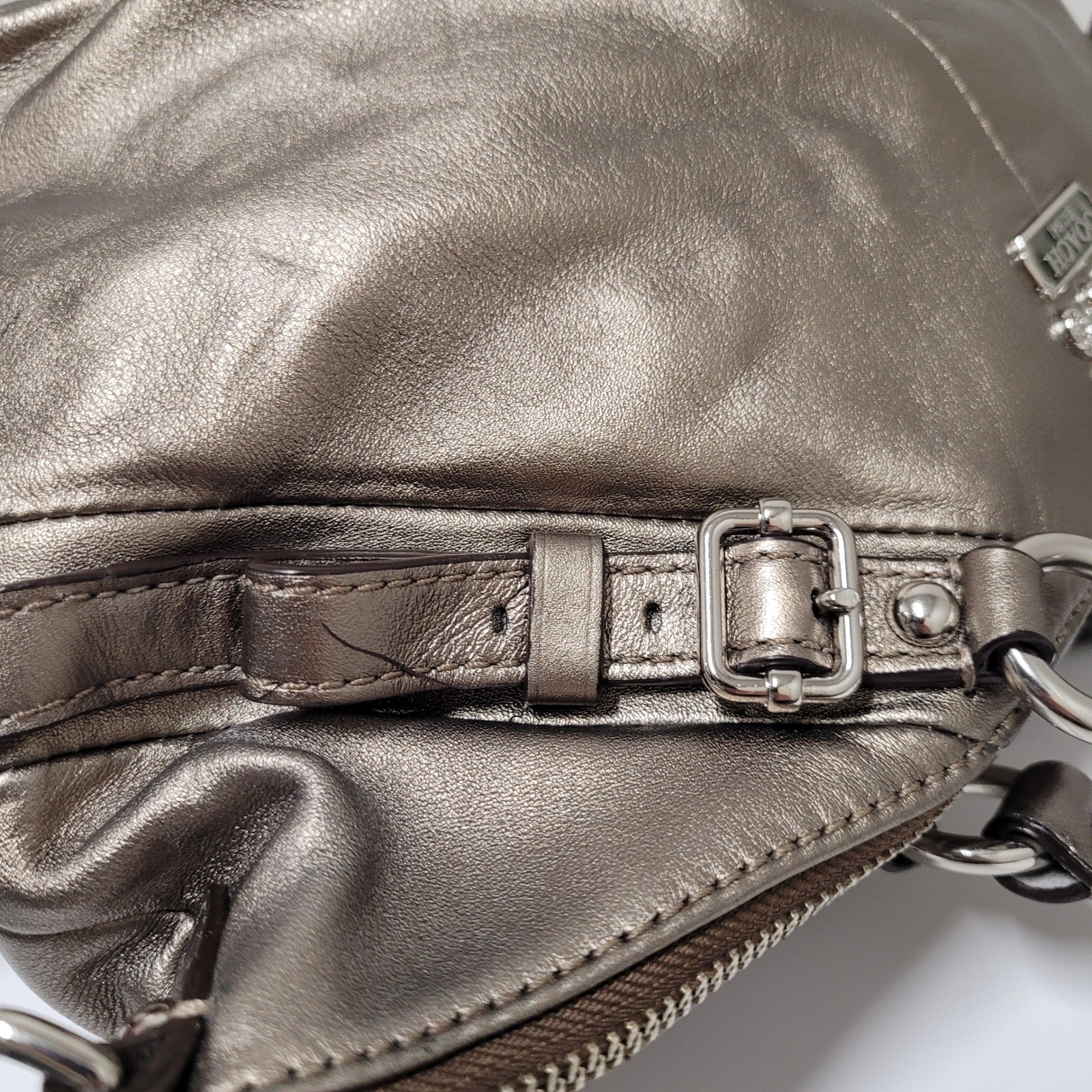 Coach Madison Sophia Metallic Pewter Leather Satchel Shoulder Bag 18609 Silver