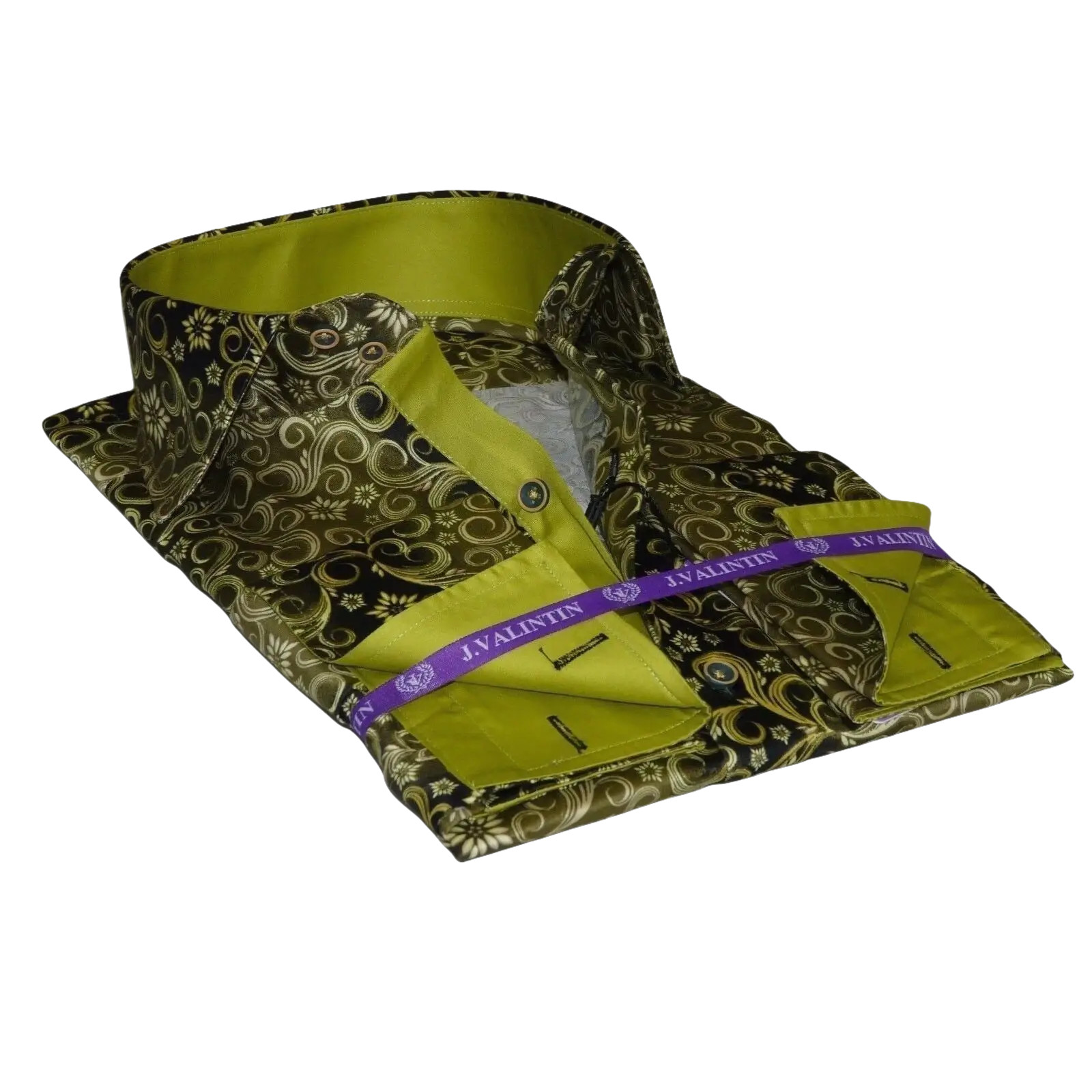 Men Shirt J.Valintin Turkey-Usa 100% Egyption Cotton High Collar 1646-08 Olive
