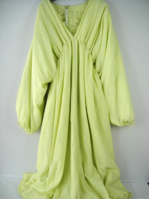 ASOS Edition Size 12 Apple Green Long V Neck Ruffle Pull Over Long Sleeve Dress