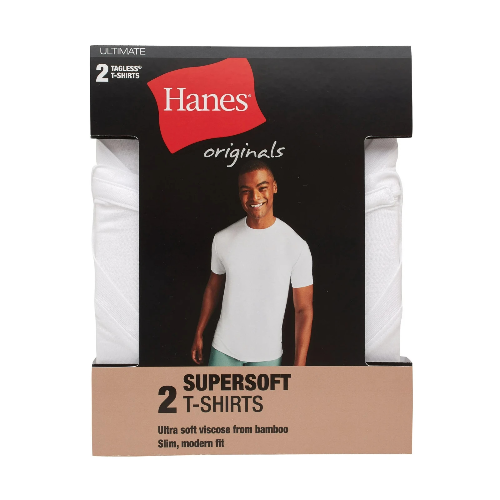 Hanes Originals Ultimate Men’s SuperSoft Crewneck Undershirt White 2-Pack