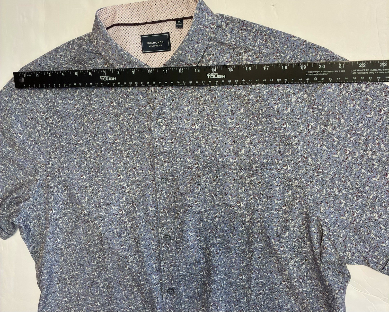 7 Diamonds 4 Way Stretch Button Up S/Sleeve Blue FLORAL Mens•2XL Lightweight