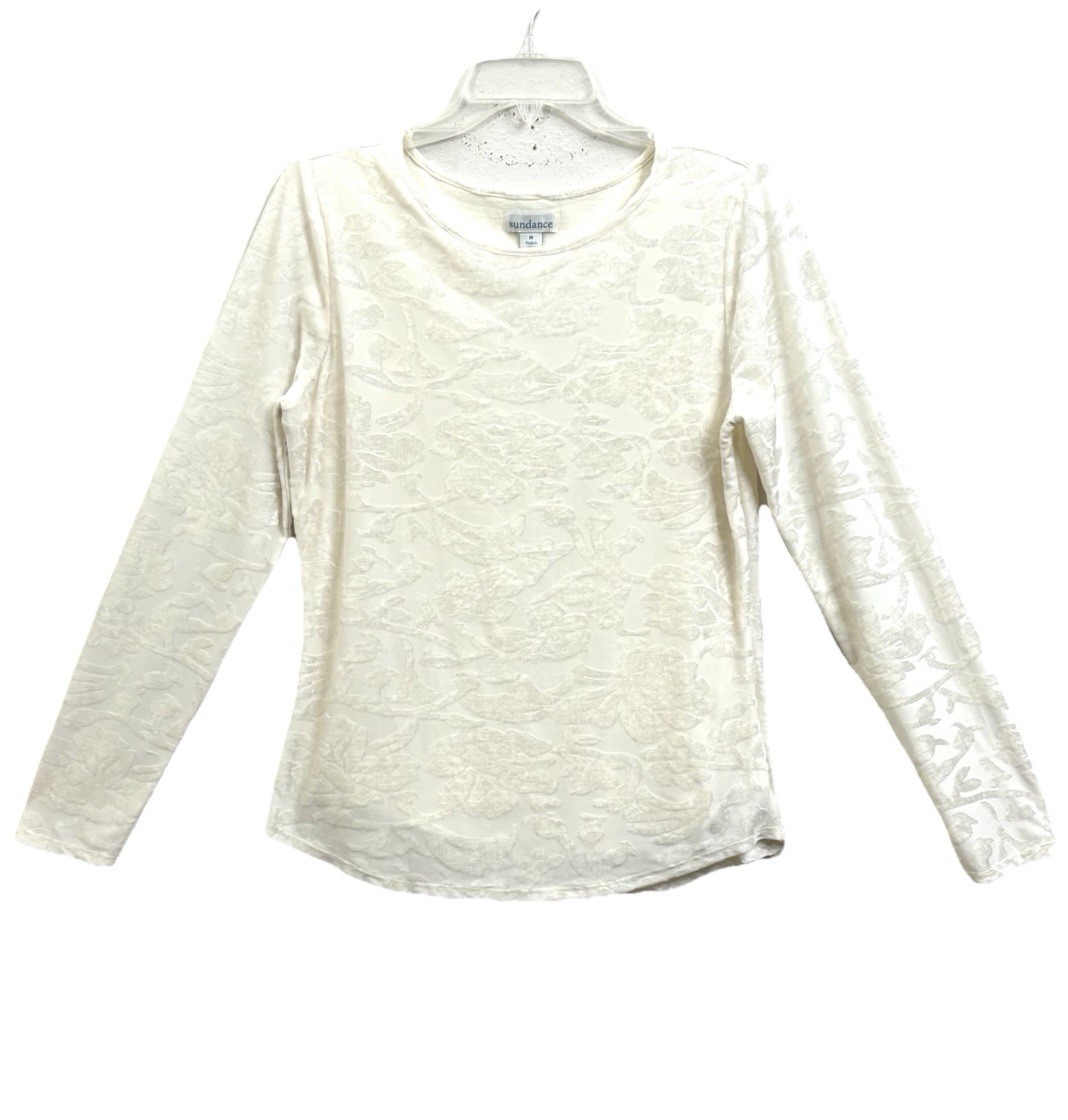 SUNDANCE VELVET BURN OUT TOP M DELICATE SENSES IVORY FLORAL ROMANTIC COQUETTE