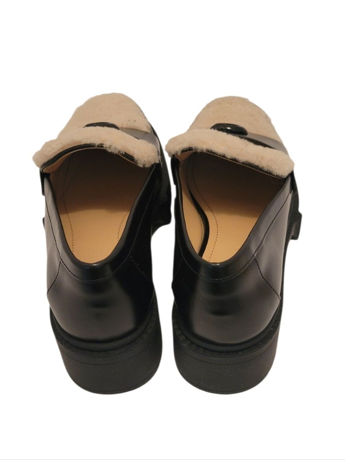 Coach Leah Shearling Platform Loafers Black Leather CX033 Size 8B NIB