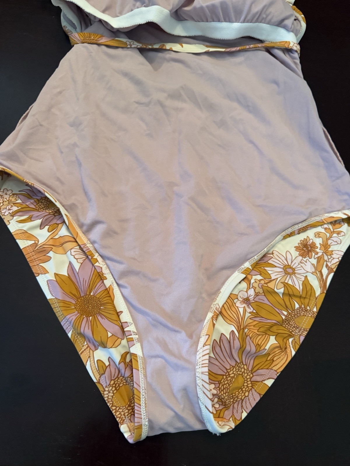 KONA SOL XL One Piece Swimsuit Ruffled Staps Sunflowers Daisy Orange And Mauve