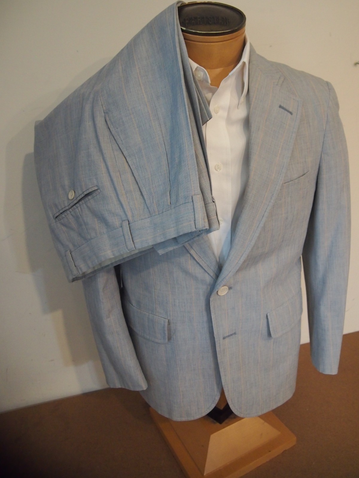 Vintage Haspel 2 Piece Cotton Blue Suit 38 short 30W x 28 Inseam Made in USA