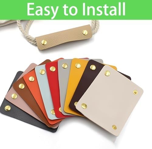 4PCS 13x9cm Leather Handle Wrap Covers, Black Handbag Grip Protector with Metal