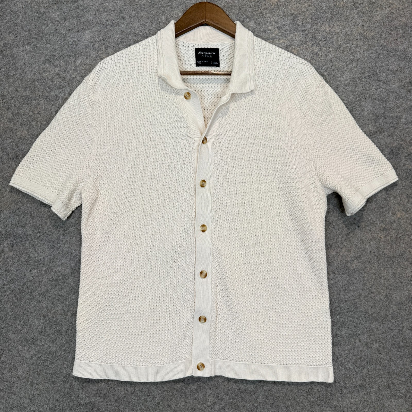 Abercrombie & Fitch Garment Dye Button Sweater Polo Shirt Mens Large Cream