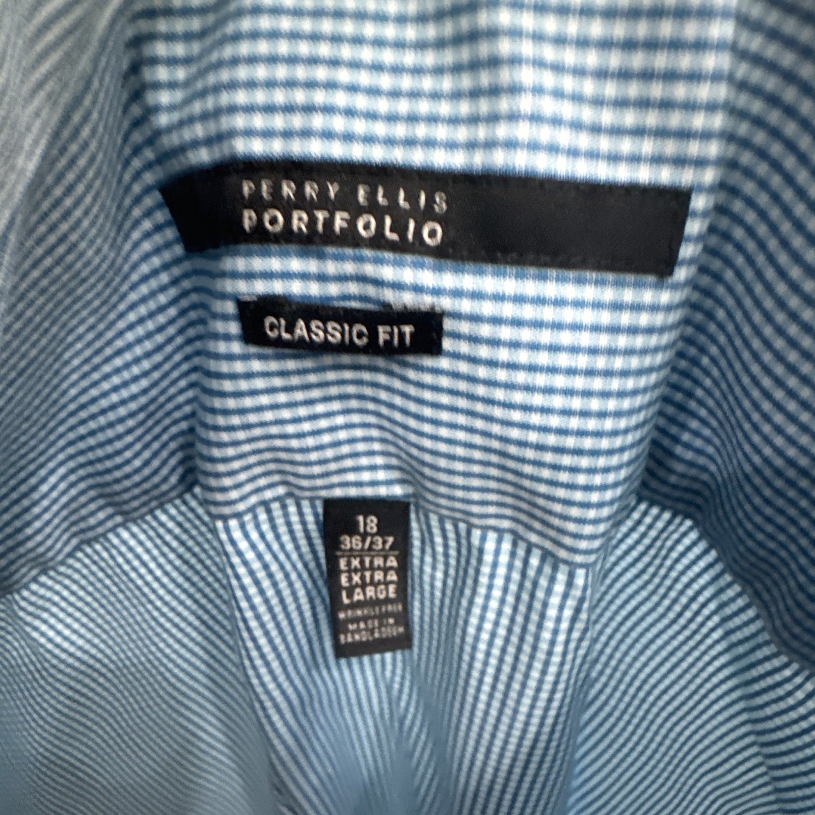 Perry Ellis Men’s 18 2XL Blue Geometric Stretch Long Sleeve Collared Dress Shirt