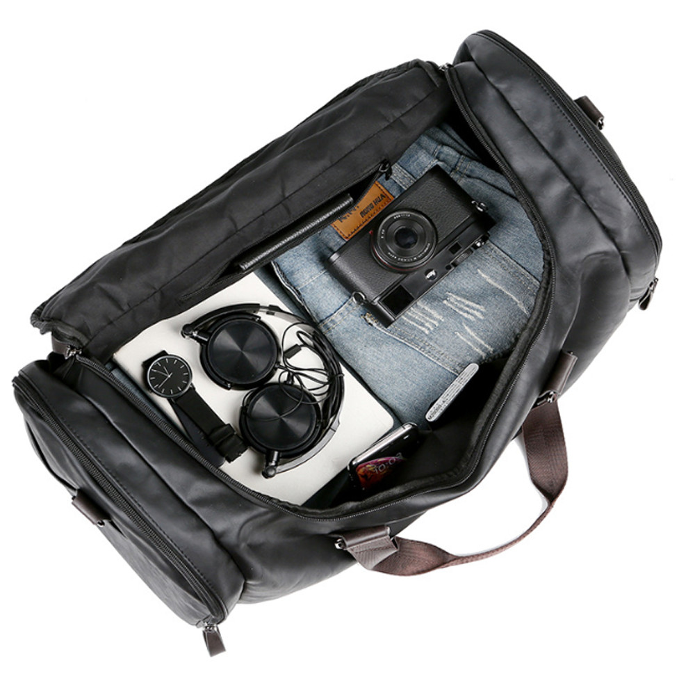 US Men Large Leather Travel Gym Bag Weekend Overnight Duffle Bag Handbag Black