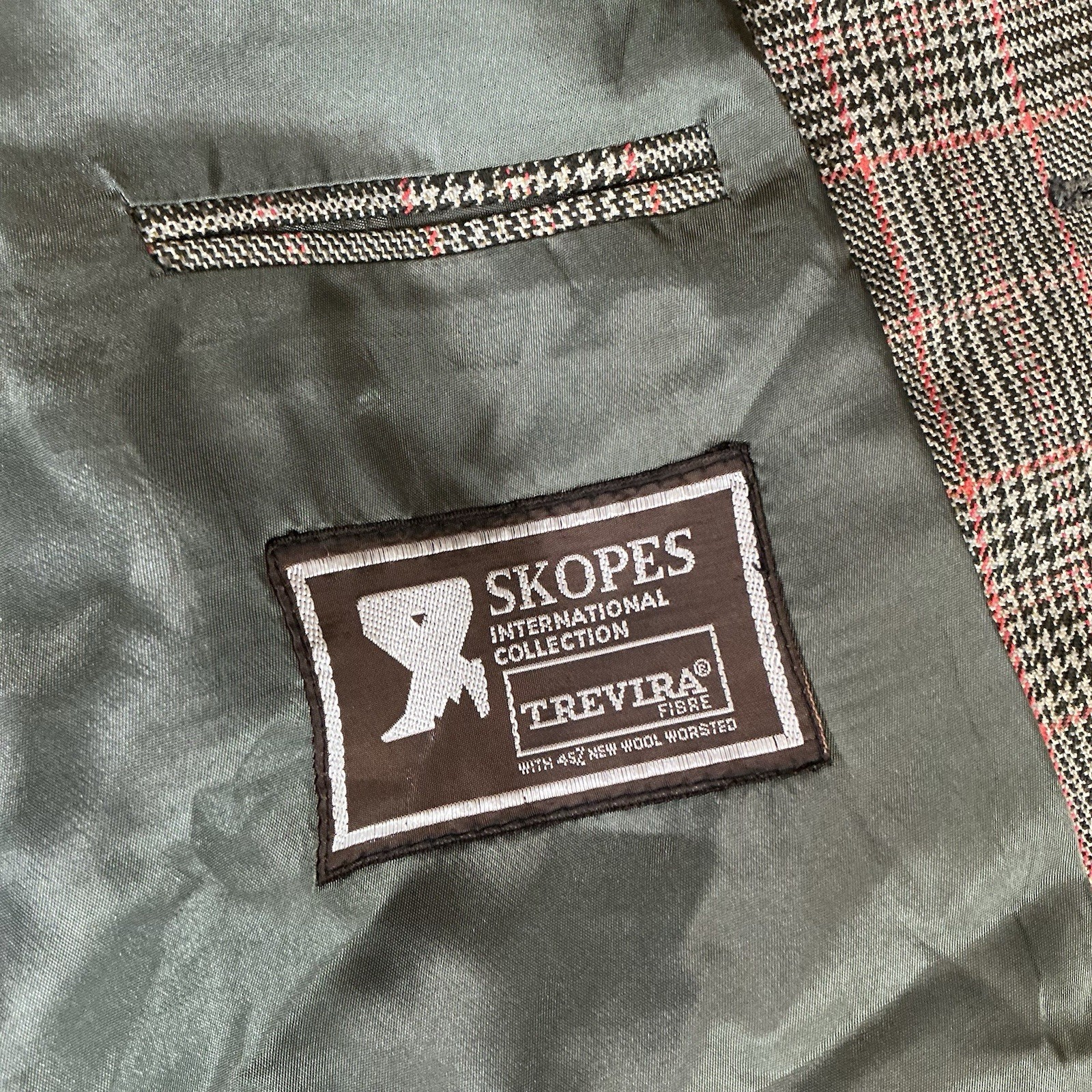 VTG Skopes Trevira Wool Sport Coat Blazer Men’s 40R Green Plaid 3-Button #281219