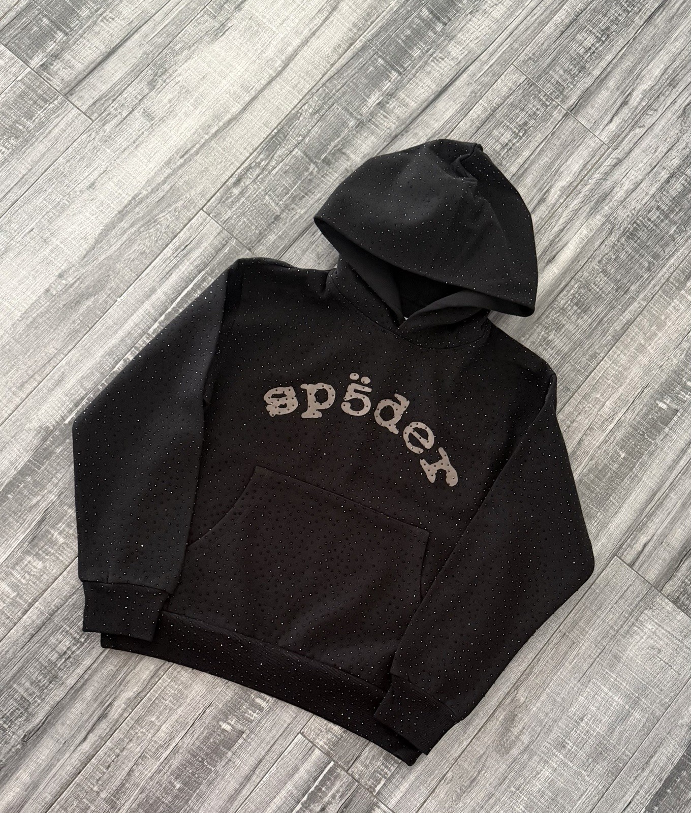 sp5der VVS Men’s L Black Fleece Pullover Hoodie Logo Graphic Kangaroo Pocket
