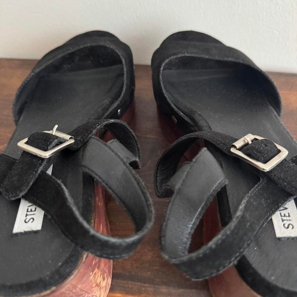 Steve Madden Black Suede Wooden Size 10 clog y2k 70s boho sandal stud platform