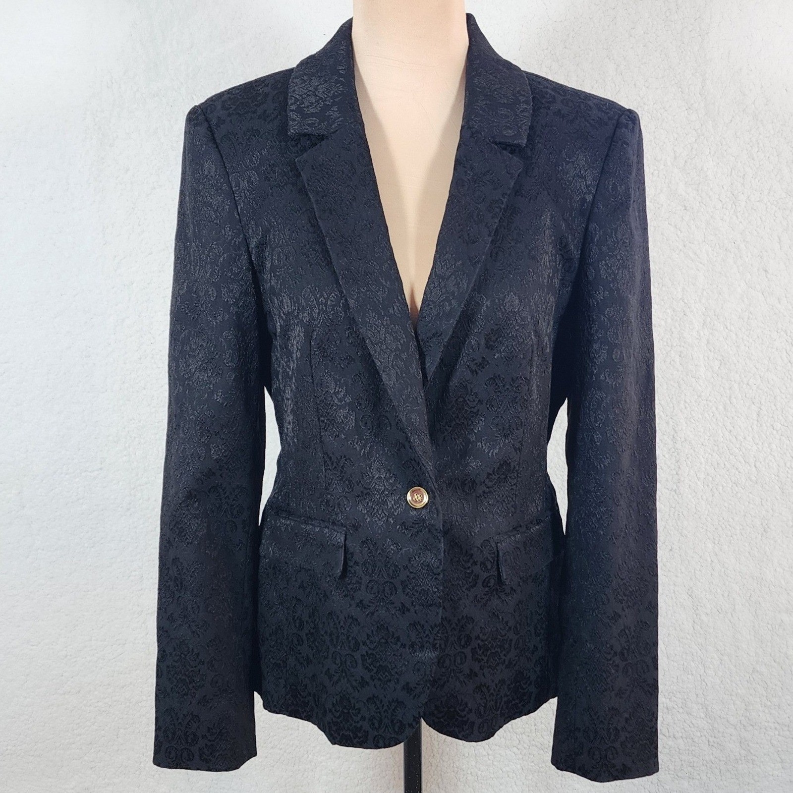 Dana Buchman Black Jacquard Brocade Women’s Blazer Sz 10 Floral Career Feminine