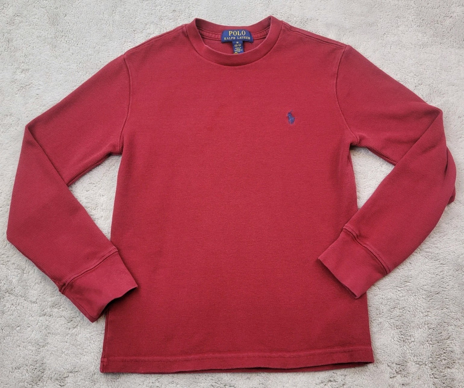 Polo Ralph Lauren Waffle Knit T Shirt Boys Medium 10-12 Red Embroidered Pony