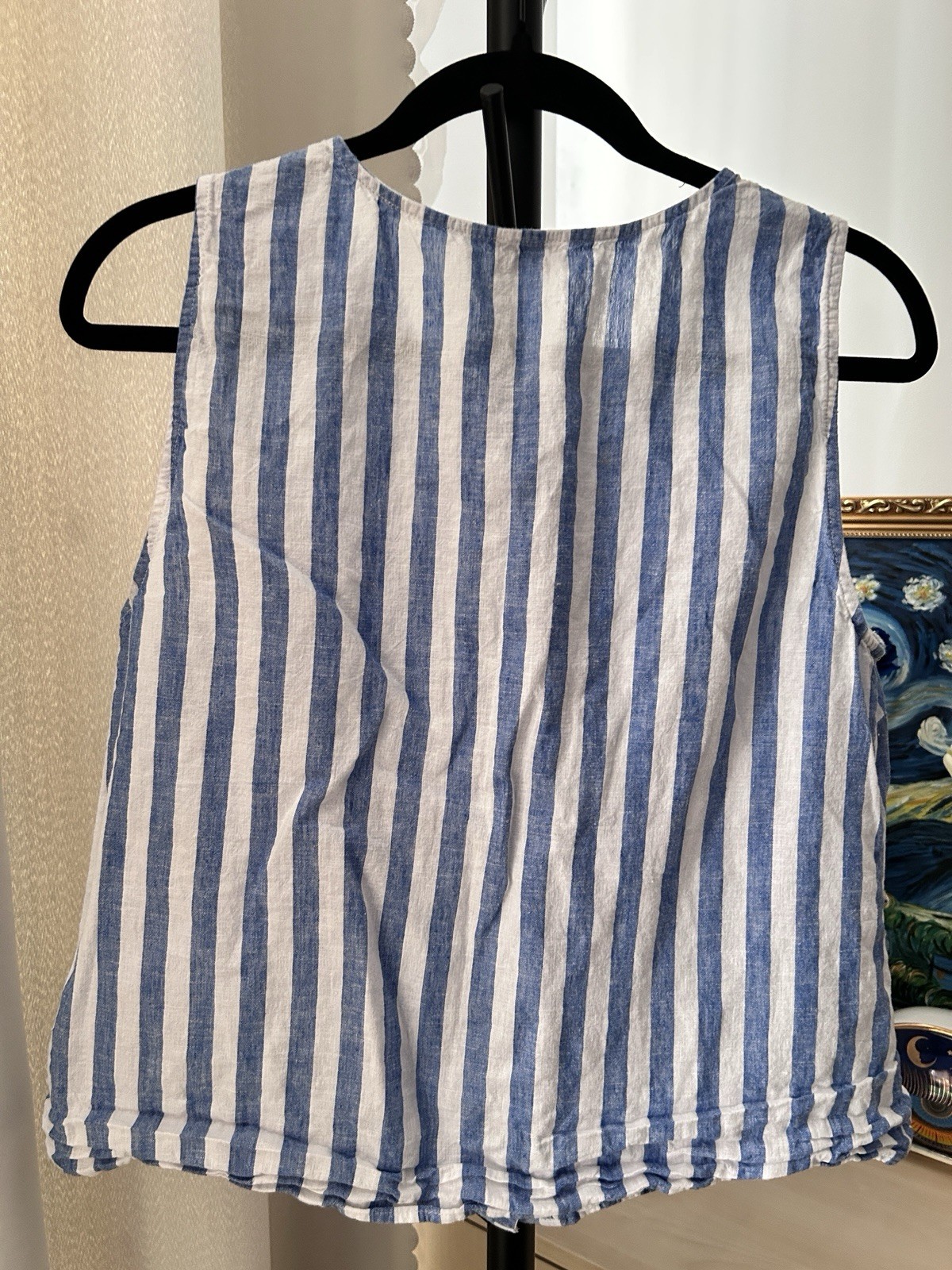 J.CREW Women’s Blue/White Striped Linen Woven Button Front Sleeveless Blouse M