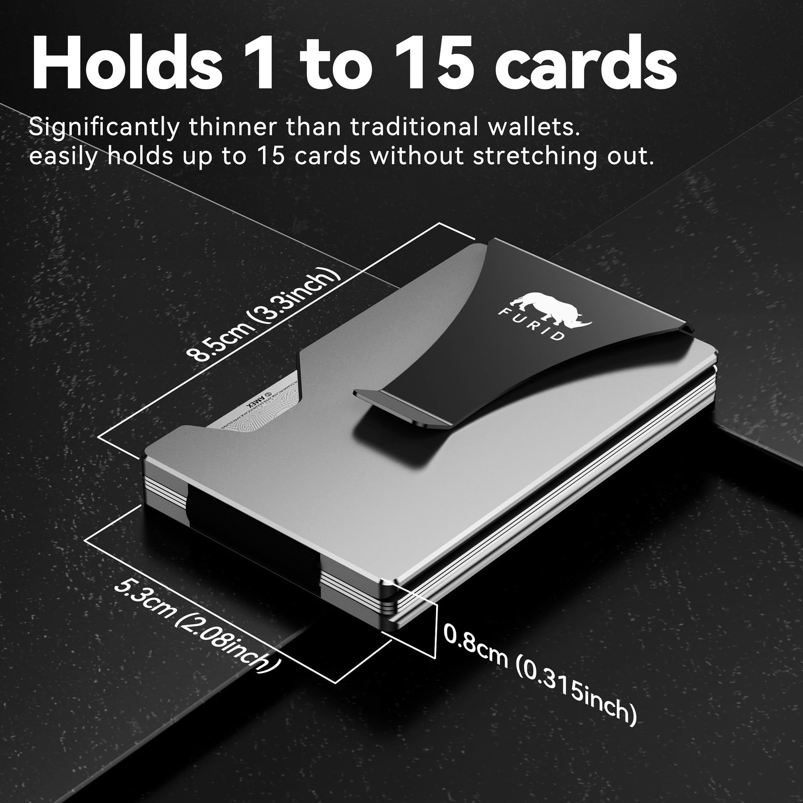 Minimalist Card Wallet for Men Slim: Rfid Metal Standard, Aluminum Silver