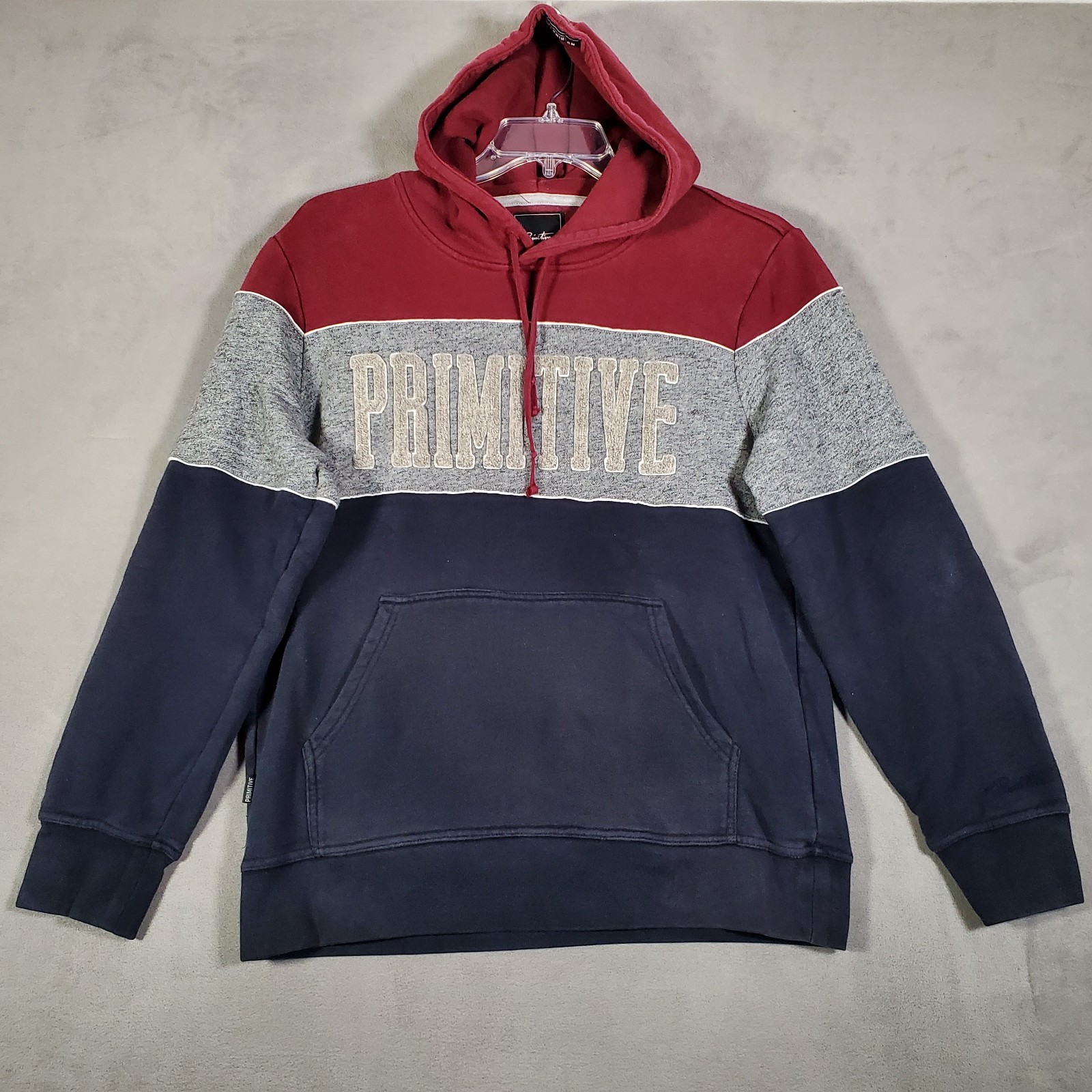 Primitive Apparel Hoodie Mens M Red Gray Blue Colorblock Stitched Logo Skater