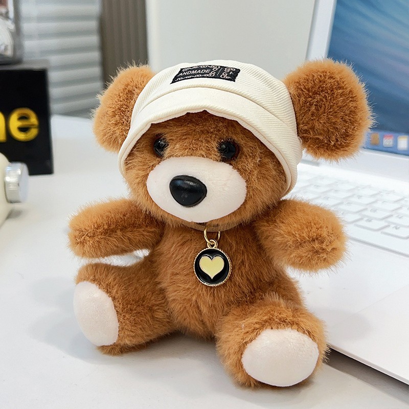 13cm Hat Bear Love Doll Plush Filled Toy Keychain Backpack Pendant Birthday Gift