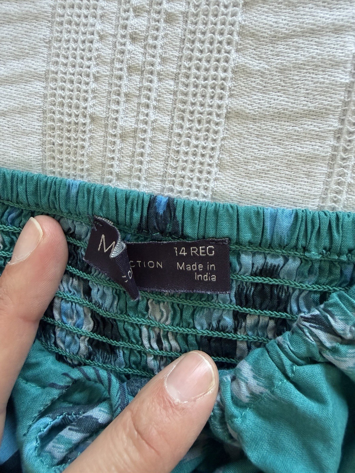 Marks & Spencer Teal Blue Green Puff Sleeve Midi Dress Size 14 Cotton Tiered