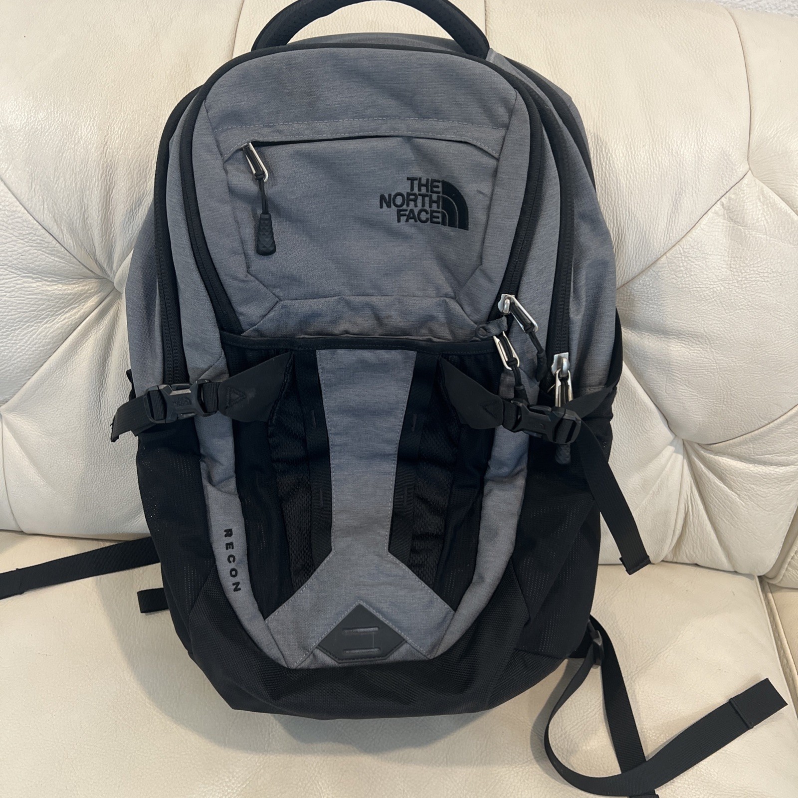 The North Face Backpack Black/Gray Router Transit Pockets RECON Zip Adjust Back
