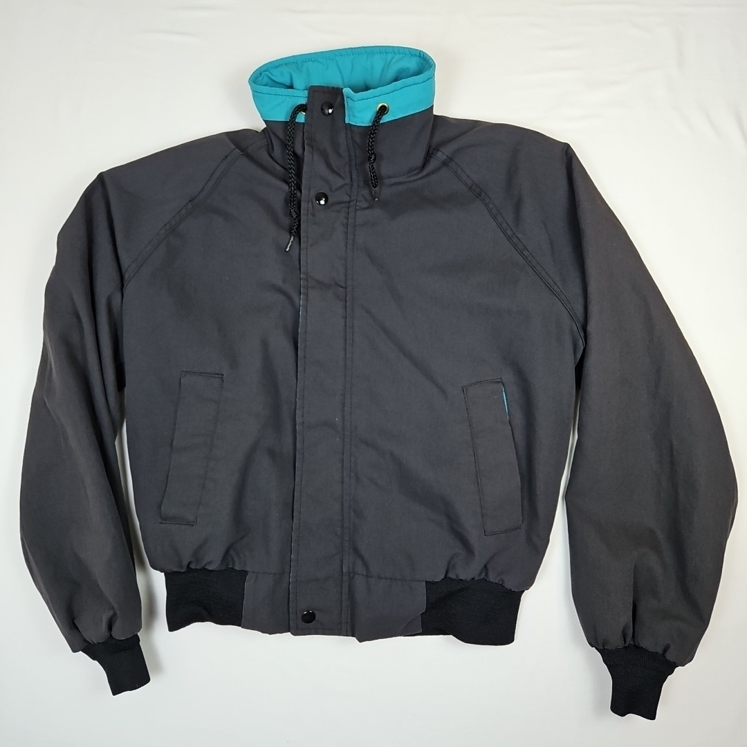 VTG 80s 90s California Imperial Bomber Zip Jacket Black Teal Medium Made in USA